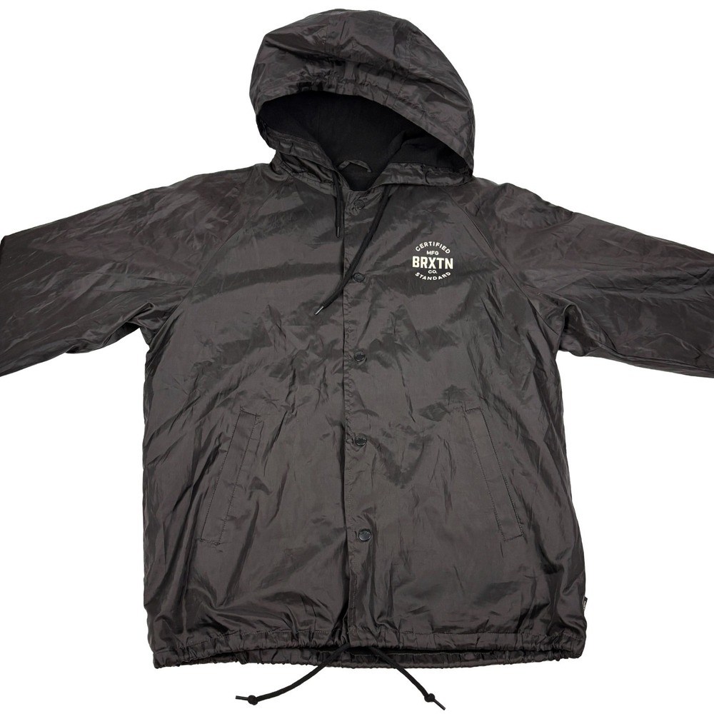 Brixton BRXTN MFG Co Cane Windreaker Jacket Mens Sz M Black Hooded Lined Lightwt